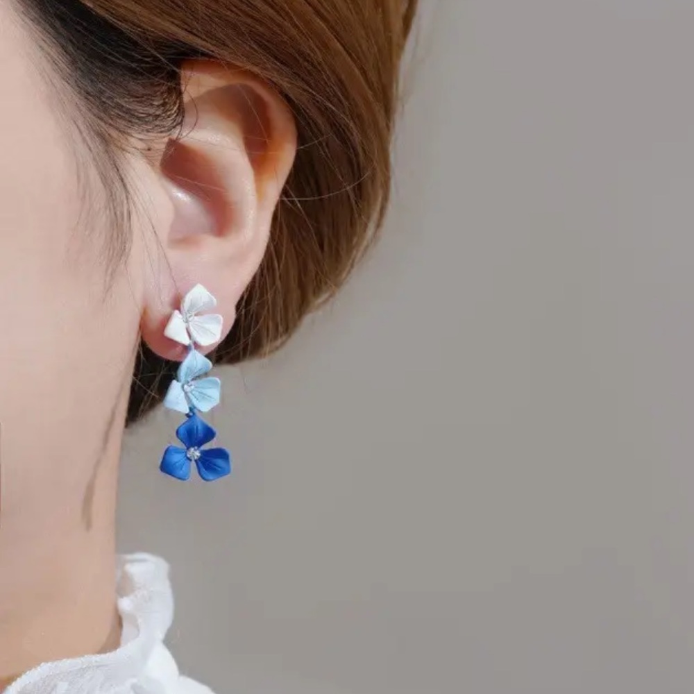 Gradient Blue Floral CZ Earrings